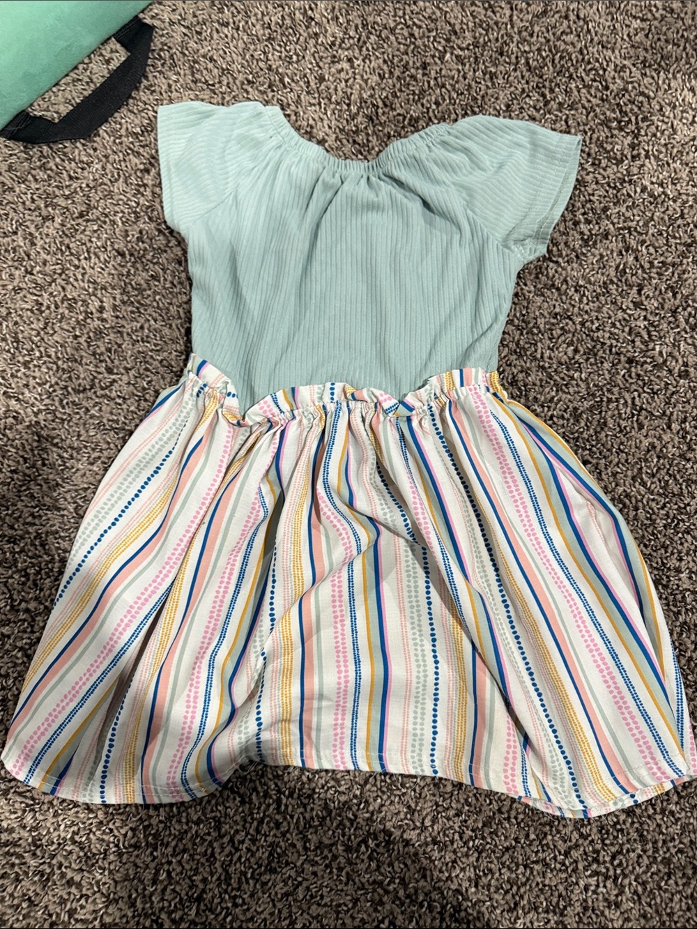 Toddler Girls Mint Green Top and Multi-Stripe Skirt Dress - Picture 4 of 4